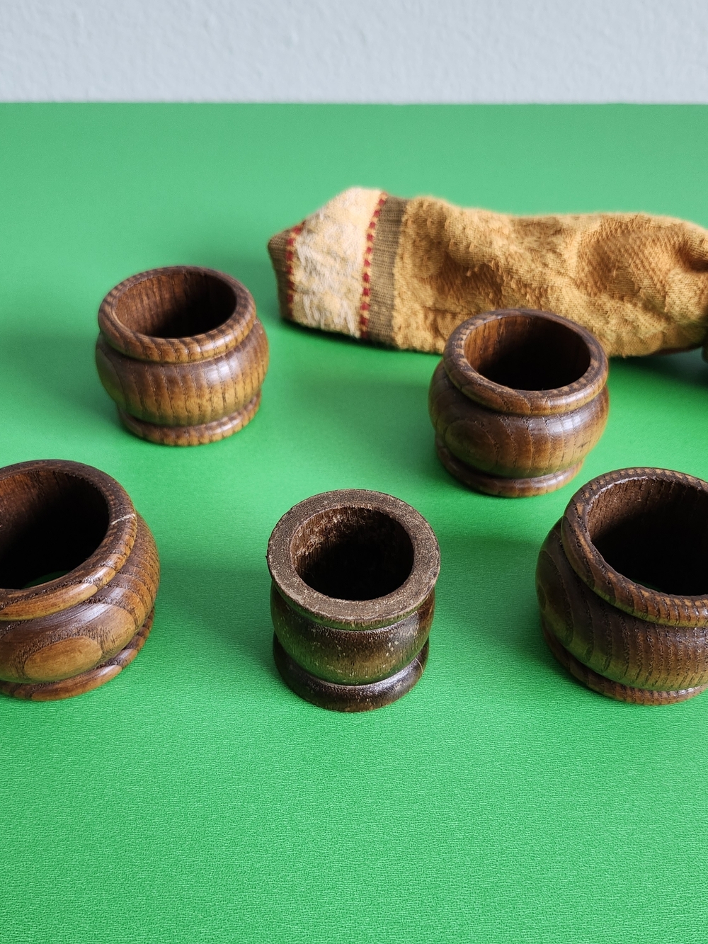 Vintage Wooden Napkin Rings Set of 6 Turned Wood Mid Century Boho Table Decor